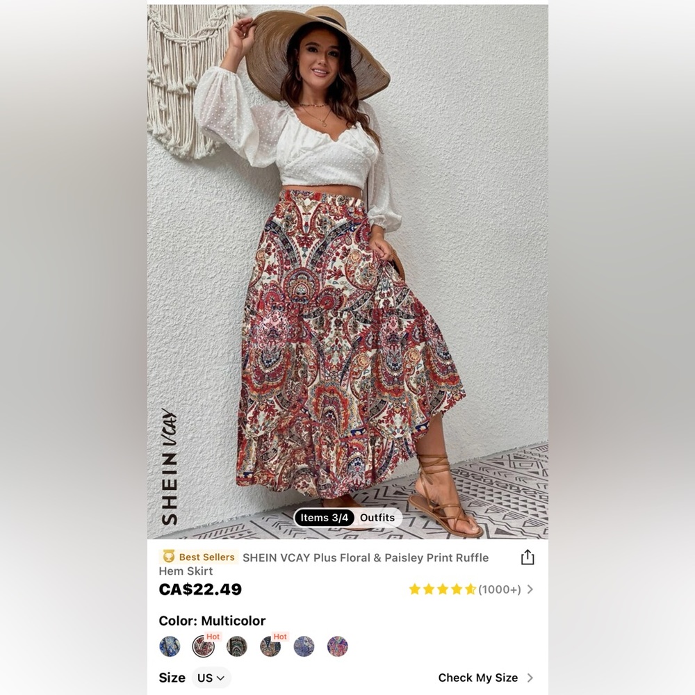 SHEIN paisley Boho maxi skirt